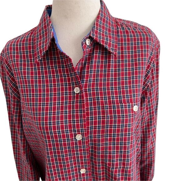 Liz Claiborne Liz Sport Red + Blue Cotton Plaid Long Sleeve Button Down Shirt M - Picture 2 of 8